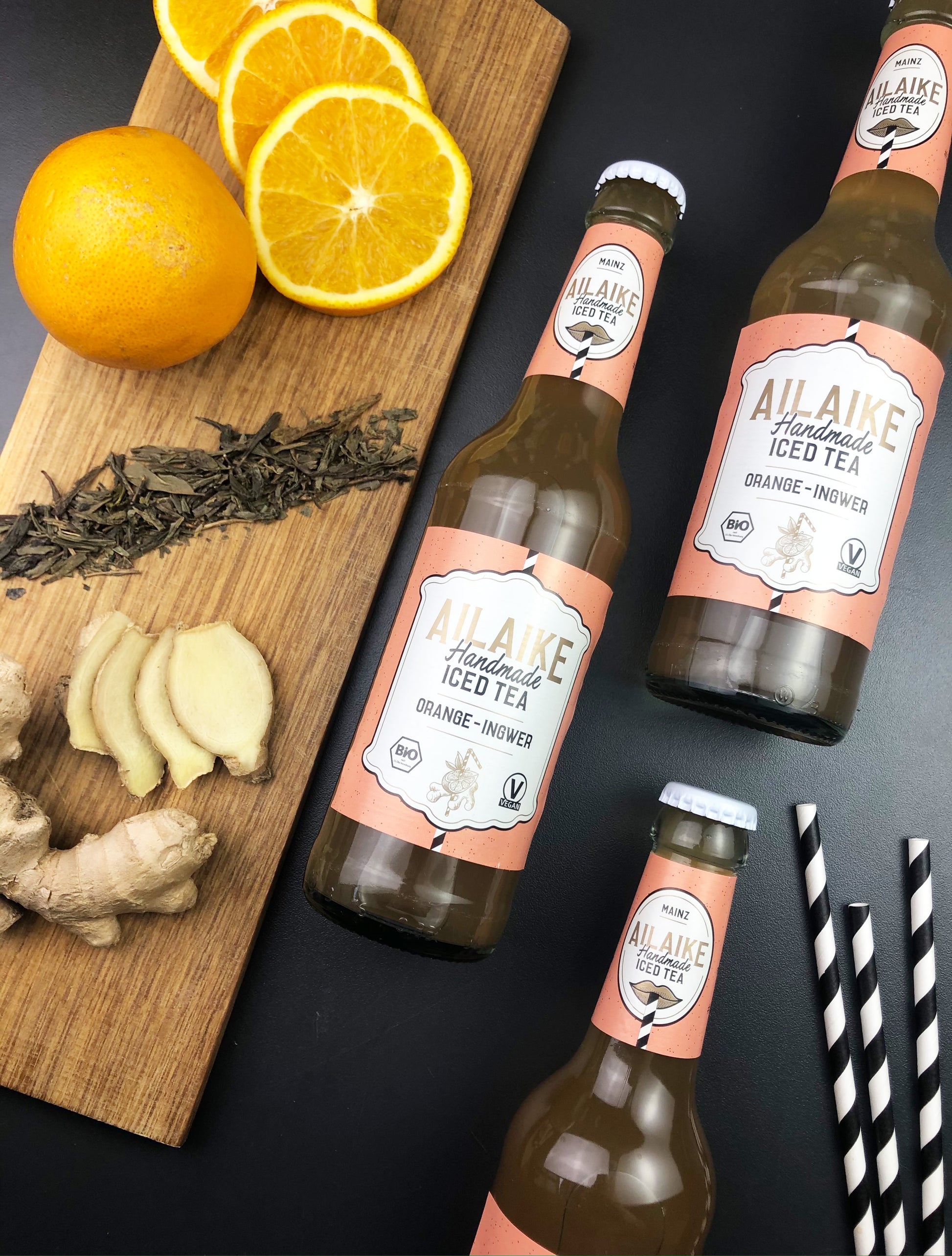 15x Orange-Ingwer AiLaike Bio-Eistee AiLaike, Eistee, Orange-Ingwer, startseite - AiLaike Natural Beverages GmbH - Handgemachte Bio-Erfrischungsgetränke aus Mainz seit 2010