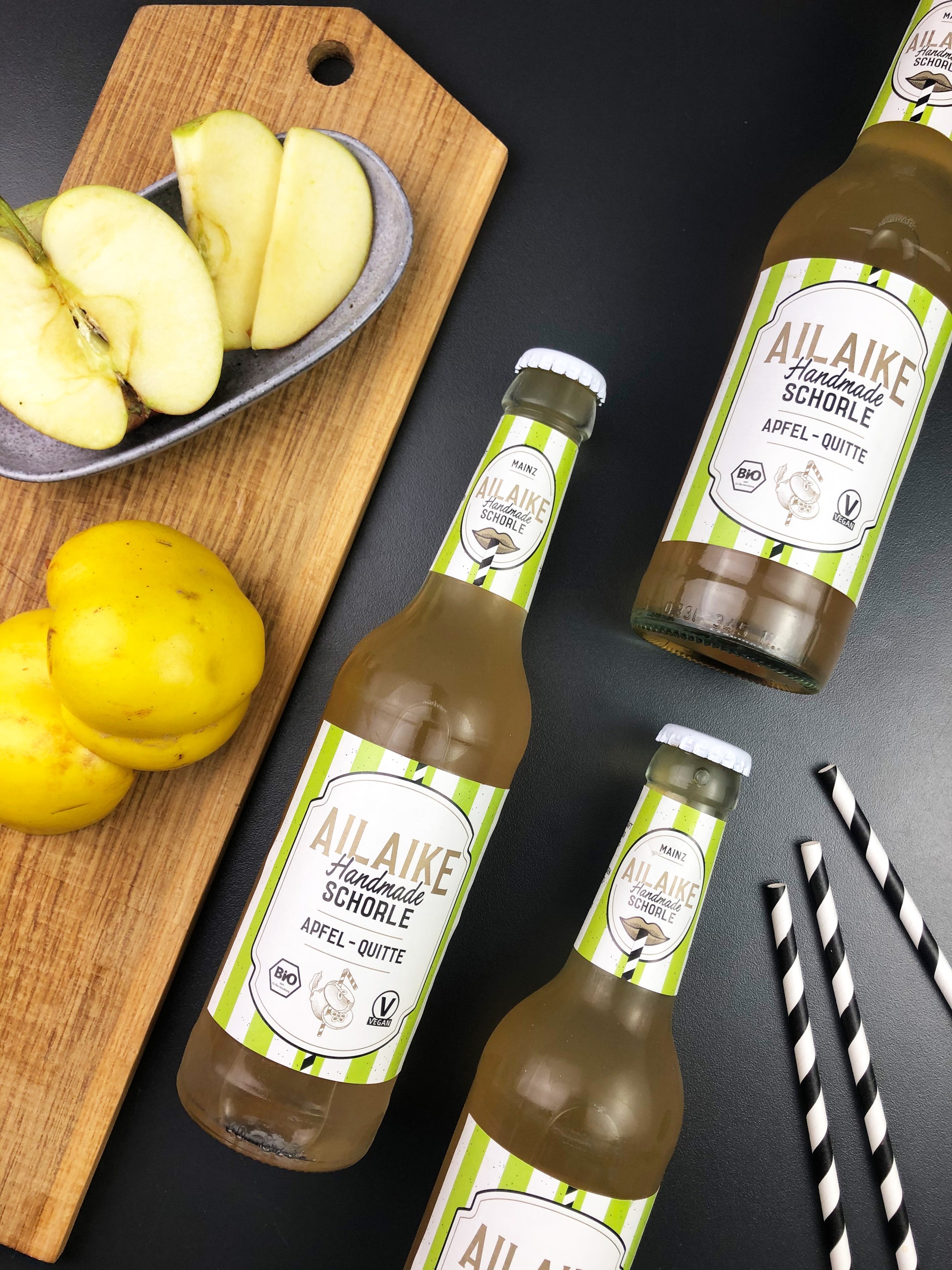 15x Apfel-Quitte AiLaike Bio-Schorle AiLaike, Apfel-Quitte, Schorle, startseite - AiLaike Natural Beverages GmbH - Handgemachte Bio-Erfrischungsgetränke aus Mainz seit 2010